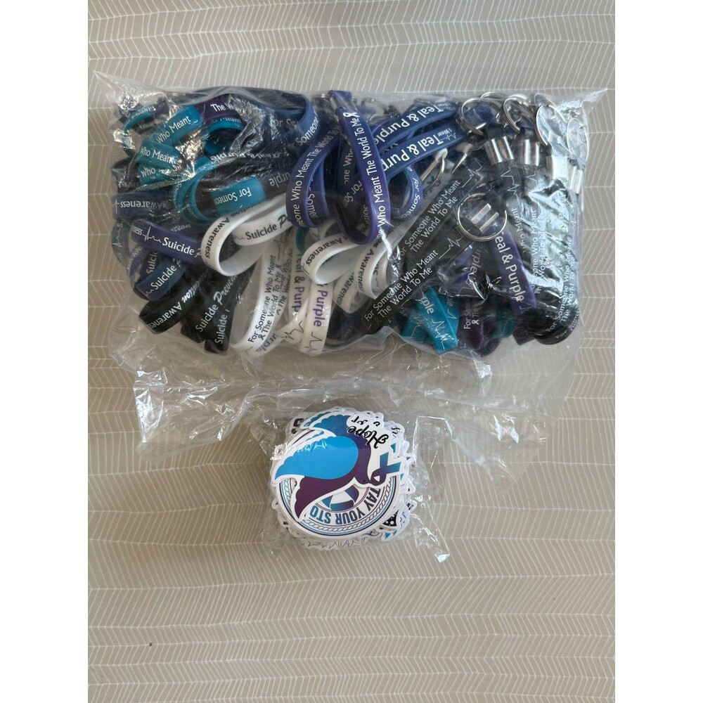Suicide Prevention Awareness Silicone Keychains Lot Mixed Colors & Stickers NIP